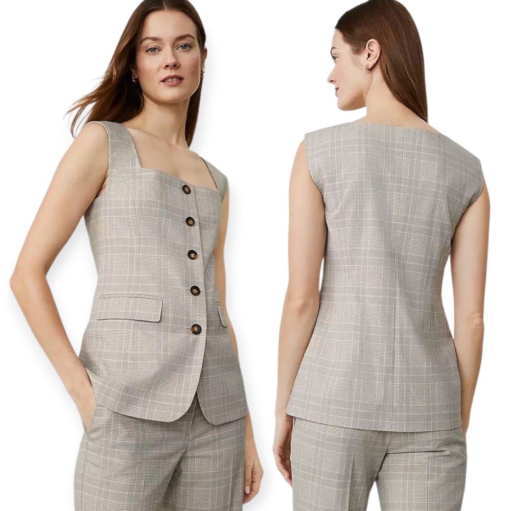 ❤️Ann Taylor Plaid Square Neck VestPlaid Square Neck Vest☆